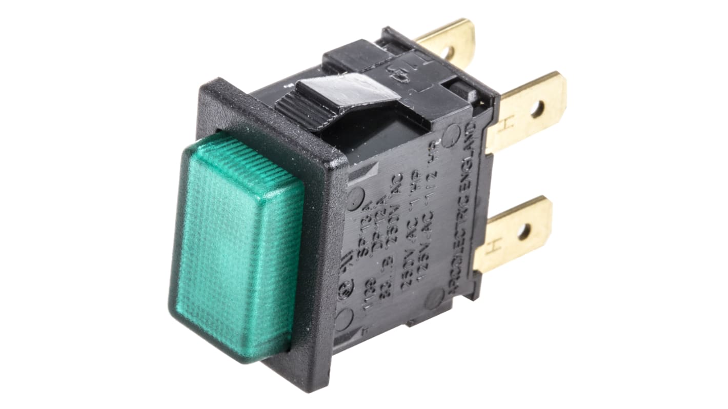 Interruttore a pulsante Arcolectric (Bulgin) Ltd, A ritenuta, DPDT, luminoso, 16 A @ 250 V ac Montaggio a pannello