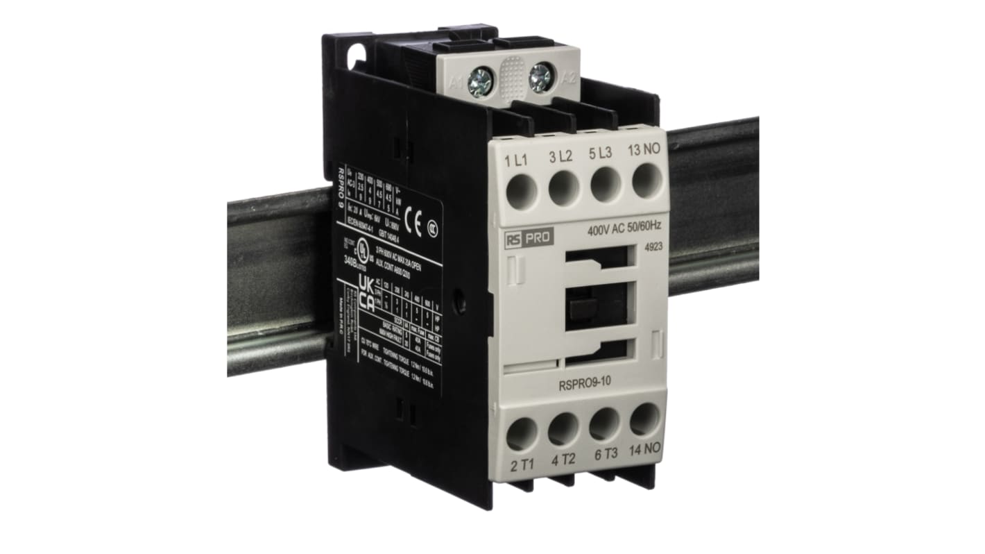 RS PRO RSPRO9-10 Contactor, 400 V ac Coil, 3-Pole, 9 A, 4 kW, 1NO, 690 V