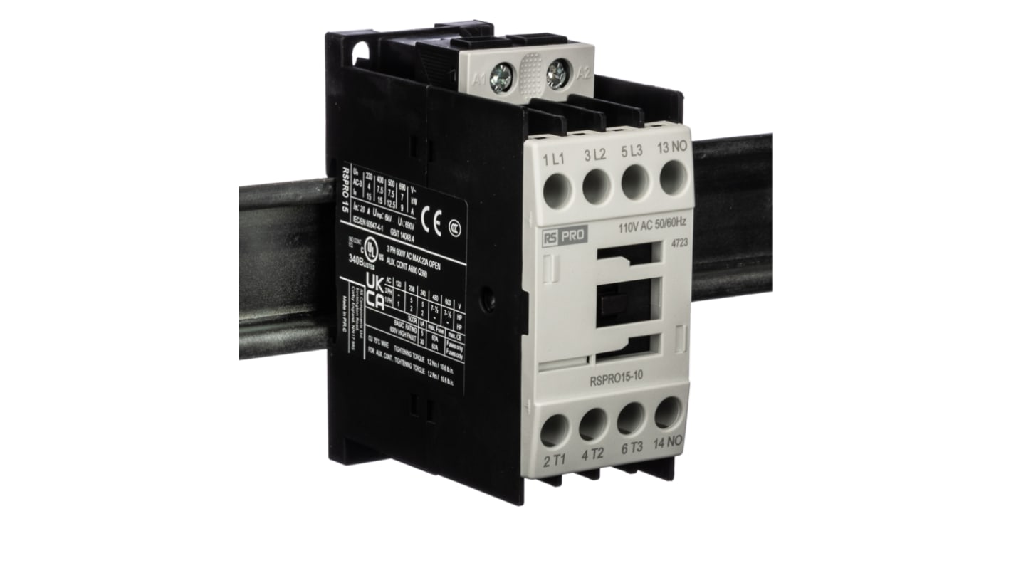 Contattore ElectroMechanical RS PRO, 3 poli, 1 NA, 15 A, 7,5 kW, bobina 110 V c.a.