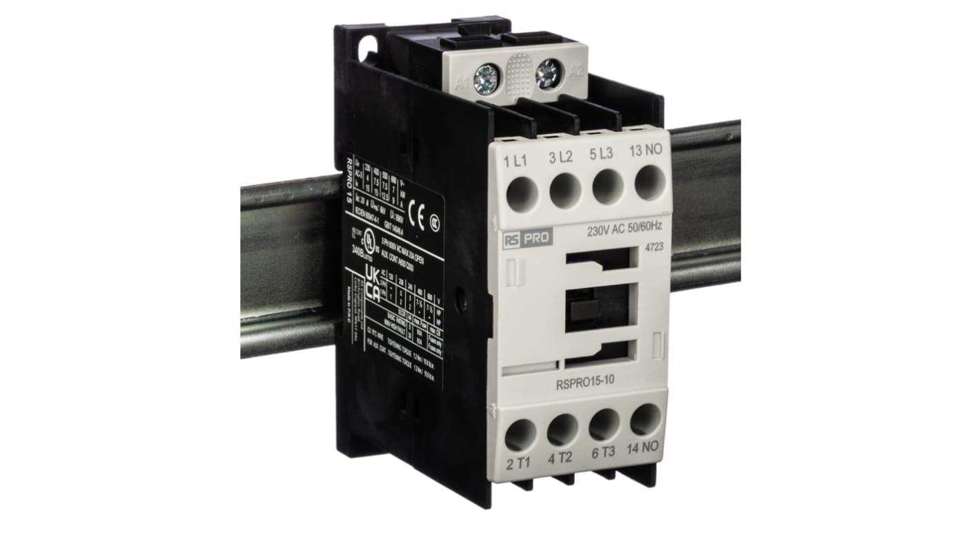 RS PRO RSPRO15-10 Leistungsschütz 230 V ac-Spule, 3 -polig , 690 V / 15 A 7,5 kW 1 Schließer 1-Hilfskontakte