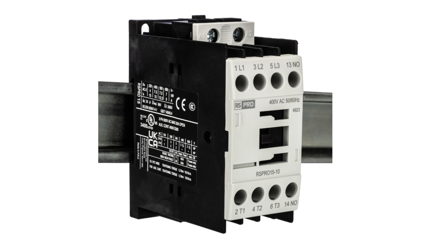 RS PRO RSPRO15-10 Contactor, 400 V ac Coil, 3-Pole, 15 A, 7.5 kW, 1NO, 690 V