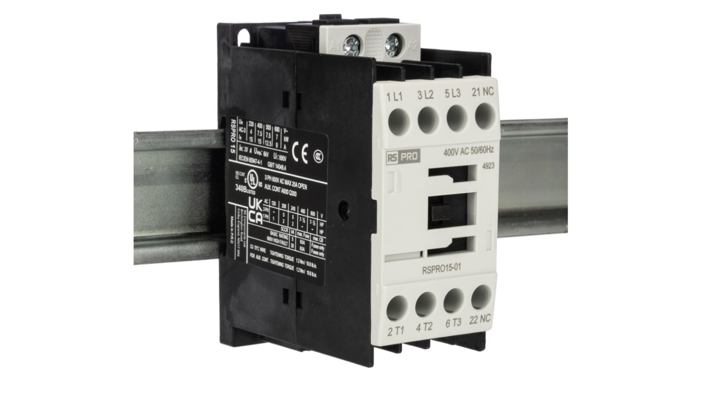Contattore ElectroMechanical RS PRO, 3 poli, 1NC, 15 A, 7,5 kW, bobina 400 V c.a.