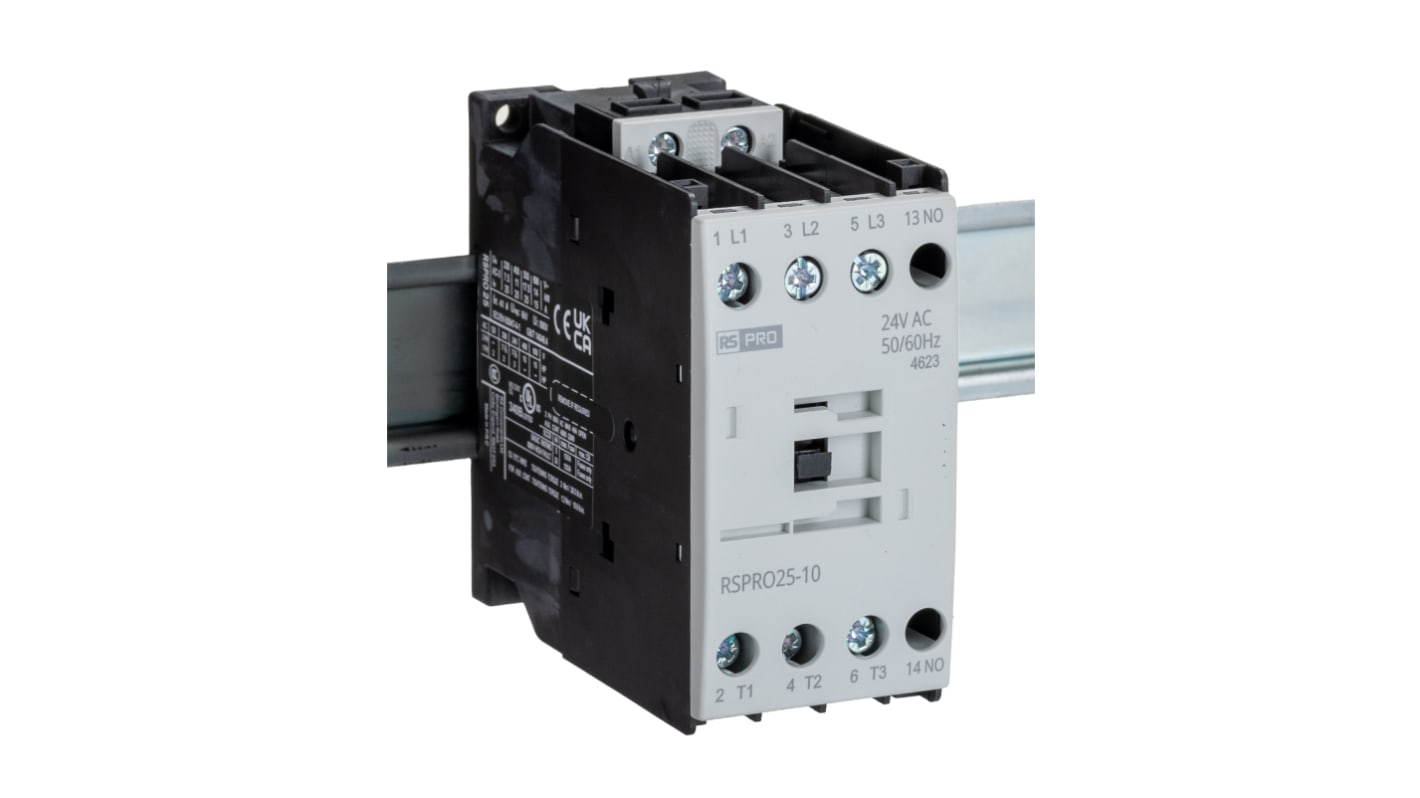 Contactor RS PRO RSPRO25-10 de 3 polos, 1 NA, 25 A, bobina 24 V CA, 11 kW
