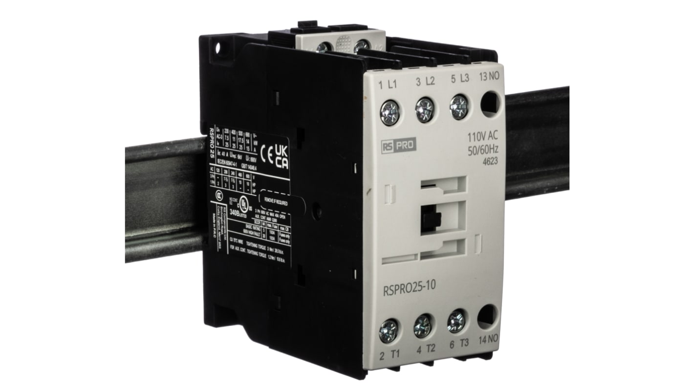 Contattore ElectroMechanical RS PRO, 3 poli, 1 NA, 25 A, 11 kW, bobina 110 V c.a.