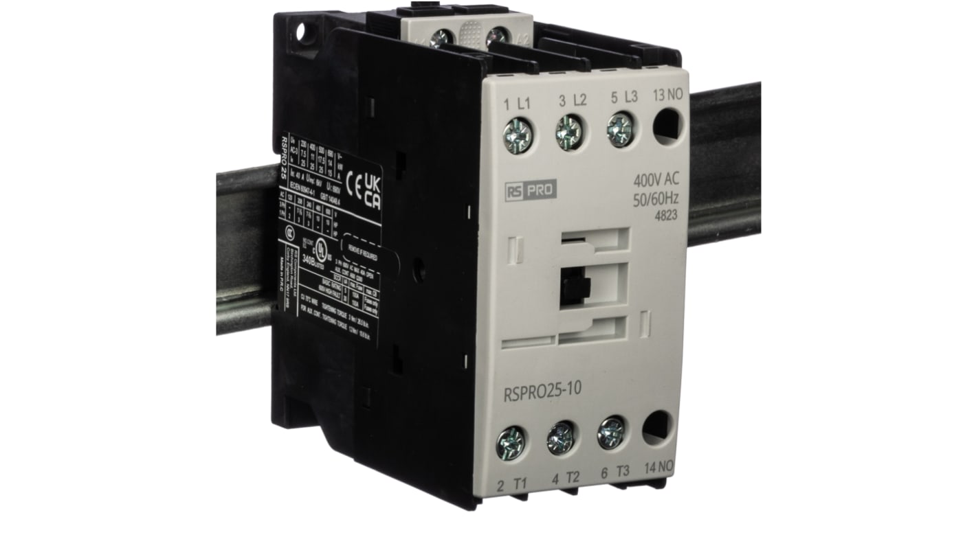 RS PRO RSPRO25-10 Contactor, 400 V ac Coil, 3-Pole, 25 A, 11 kW, 1NO, 690 V
