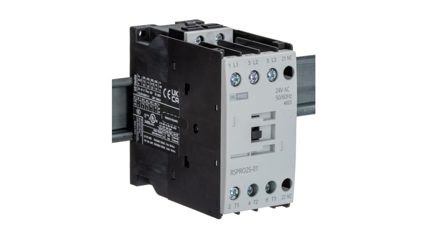 Contattore ElectroMechanical RS PRO, 3 poli, 1NC, 25 A, 11 kW, bobina 24 V CA
