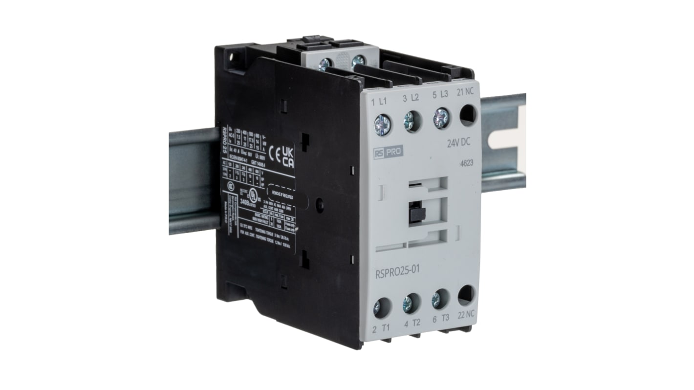 RS PRO RSPRO25-01 Leistungsschütz 24 V dc-Spule, 3 -polig , 690 V / 25 A 11 kW 1 Öffner 1-Hilfskontakte