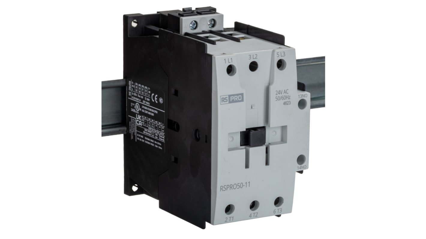 RS PRO RSPRO50-11 Contactor, 24 V ac Coil, 3-Pole, 50 A, 22 kW, 1NO/1NC, 690 V