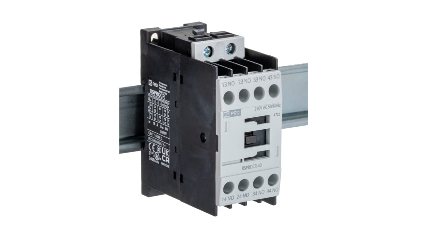RS PRO RSPROCR-40 Contactor, 230 V ac Coil, 1-Pole, 4 A, -, 4NO, 500 V