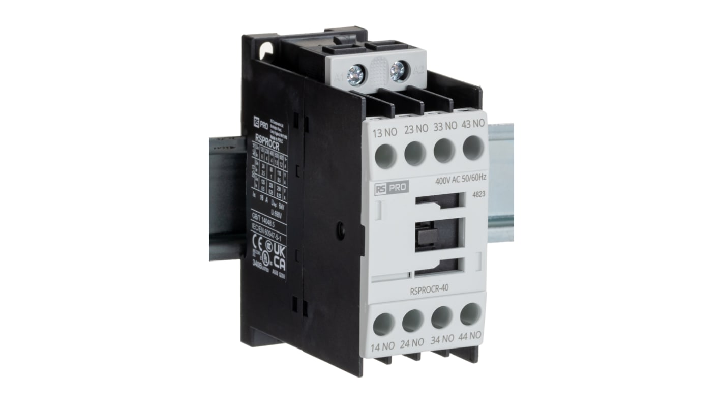 Contactor RS PRO RSPROCR-40 de 1 polo, 4 NA, 4 A, bobina 400 V CA, -