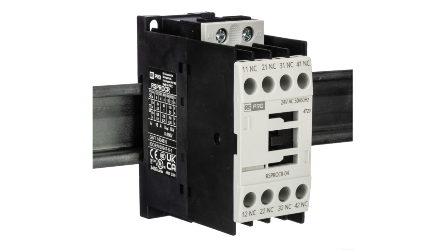 Contactor RS PRO RSPROCR-04 de 1 polo, 4 NA, 4 A, bobina 24 V CA, -