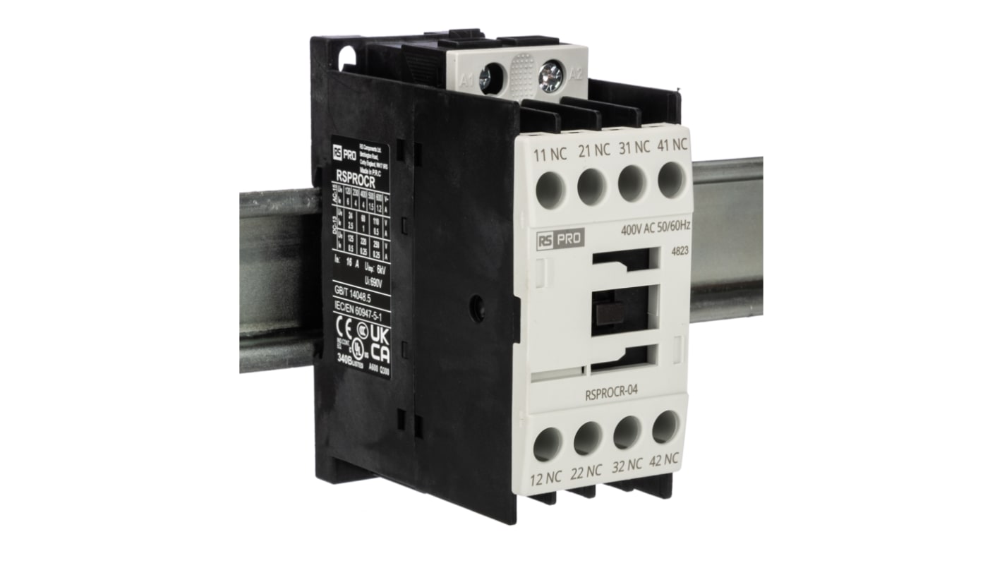 RS PRO RSPROCR-04 Leistungsschütz 400 V ac-Spule, 1 -polig , 500 V / 4 A - 4NO 4-Hilfskontakte
