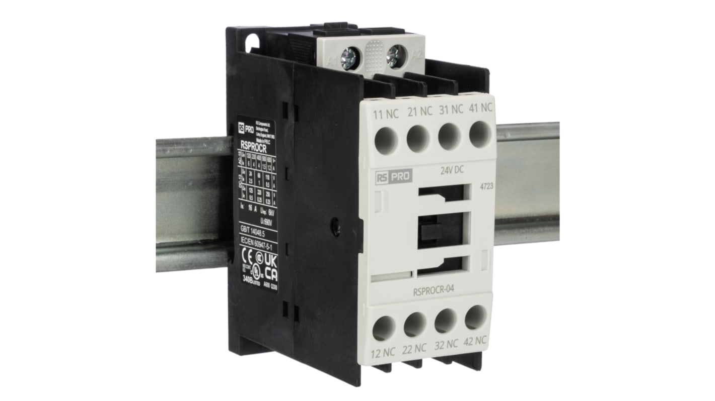 Contattore ElectroMechanical RS PRO, 1 poli, 4NA, 4 A, -, bobina 24 V CC