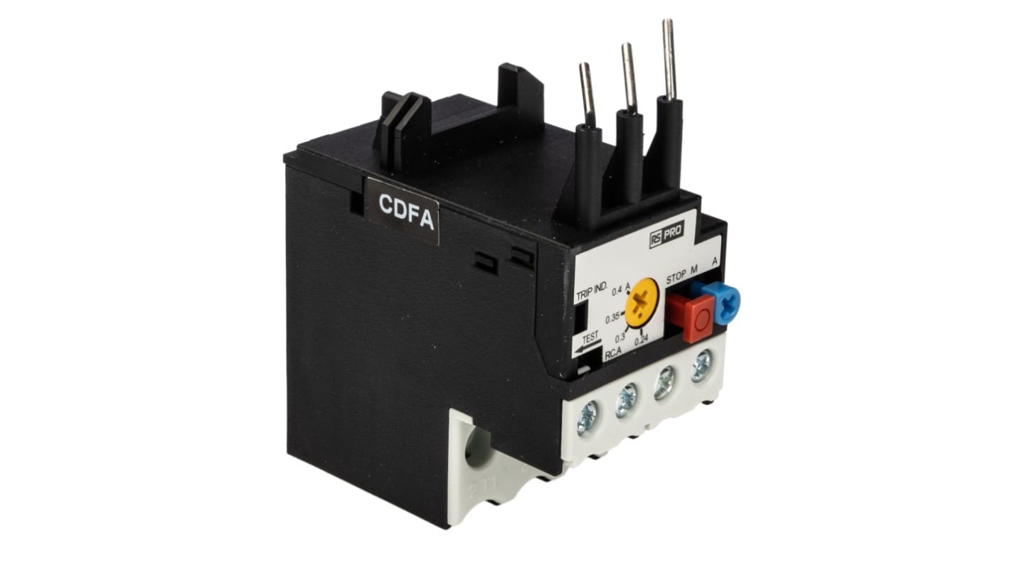RS PRO Thermal Overload Relay 1NC/1NO, 0.4 A F.L.C, 400 mA Contact Rating, 5.4 W, 4000 V ac, RSPROOL12