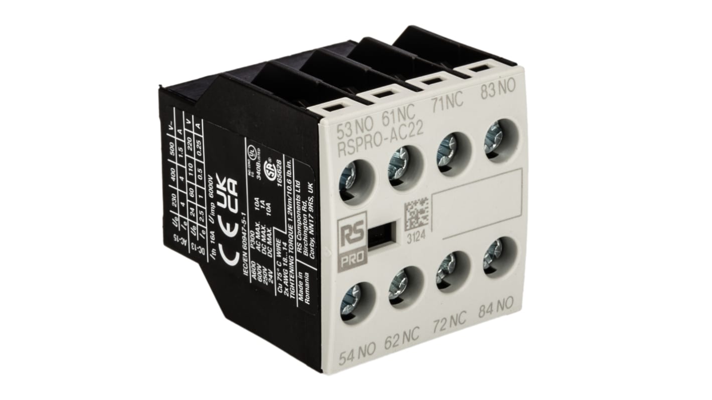 RS PRO Auxiliary Contact, 4 Contact, 2NO/2NC, Top Mounted, RSPRO-AC22