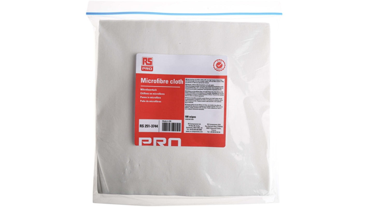 RS PRO White Cloths for General Cleaning, Dry Use, Bag of 100, 150 x 355mm, Single Use