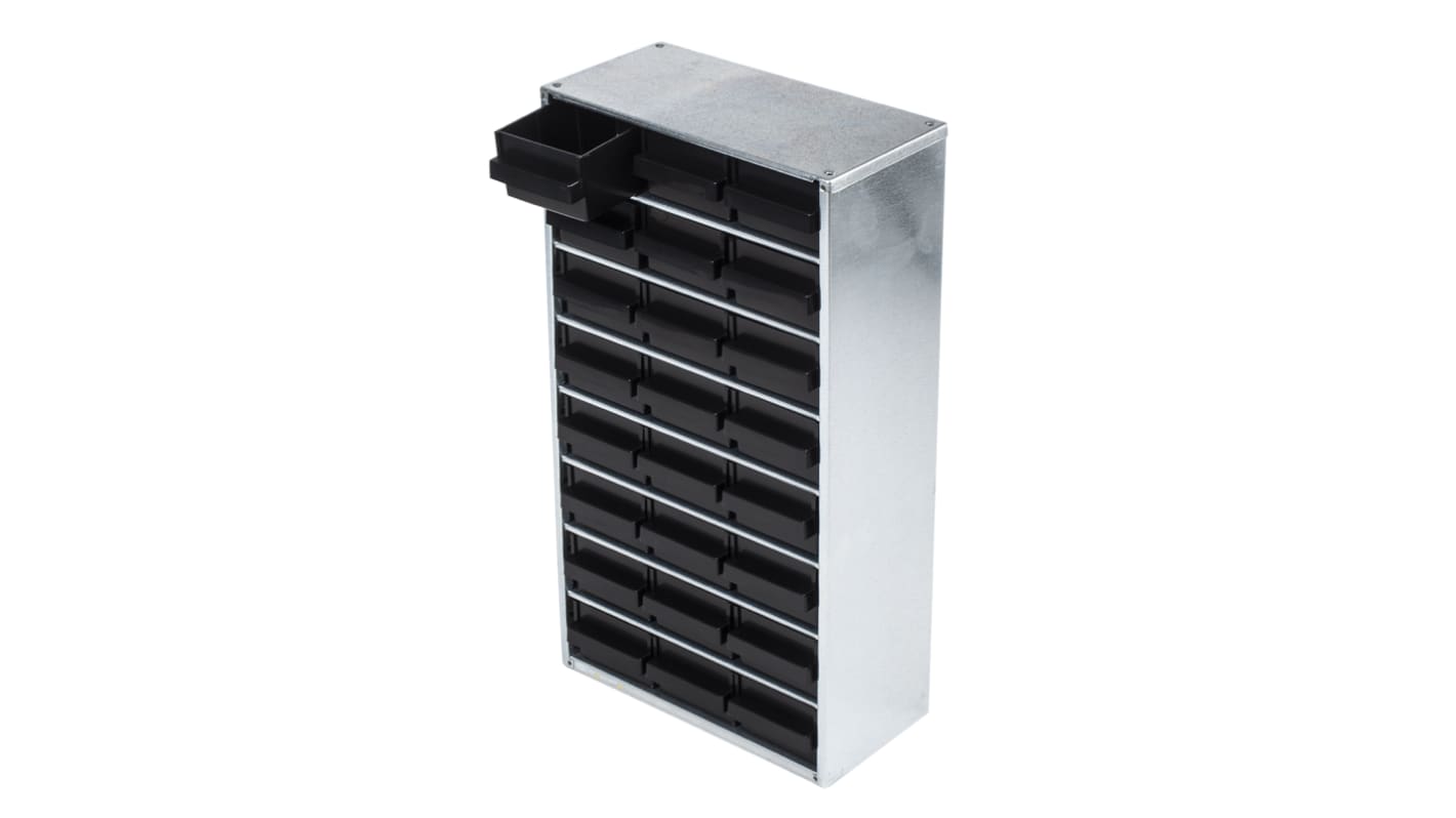 Raaco ESD-Schrank, 24-Fächer, 87mm Schubladenhöhe, Fach B. 135mm, Schr.Maße 555 x 307 x 150mm