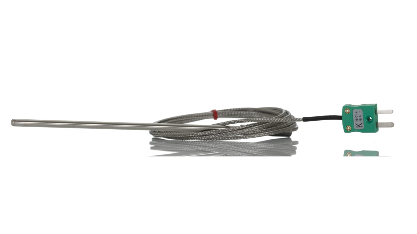Termopar tipo K RS PRO, Ø sonda 4.5mm x 150mm, temp. máx +350°C, cable de 2m, conexión , con conector miniatura