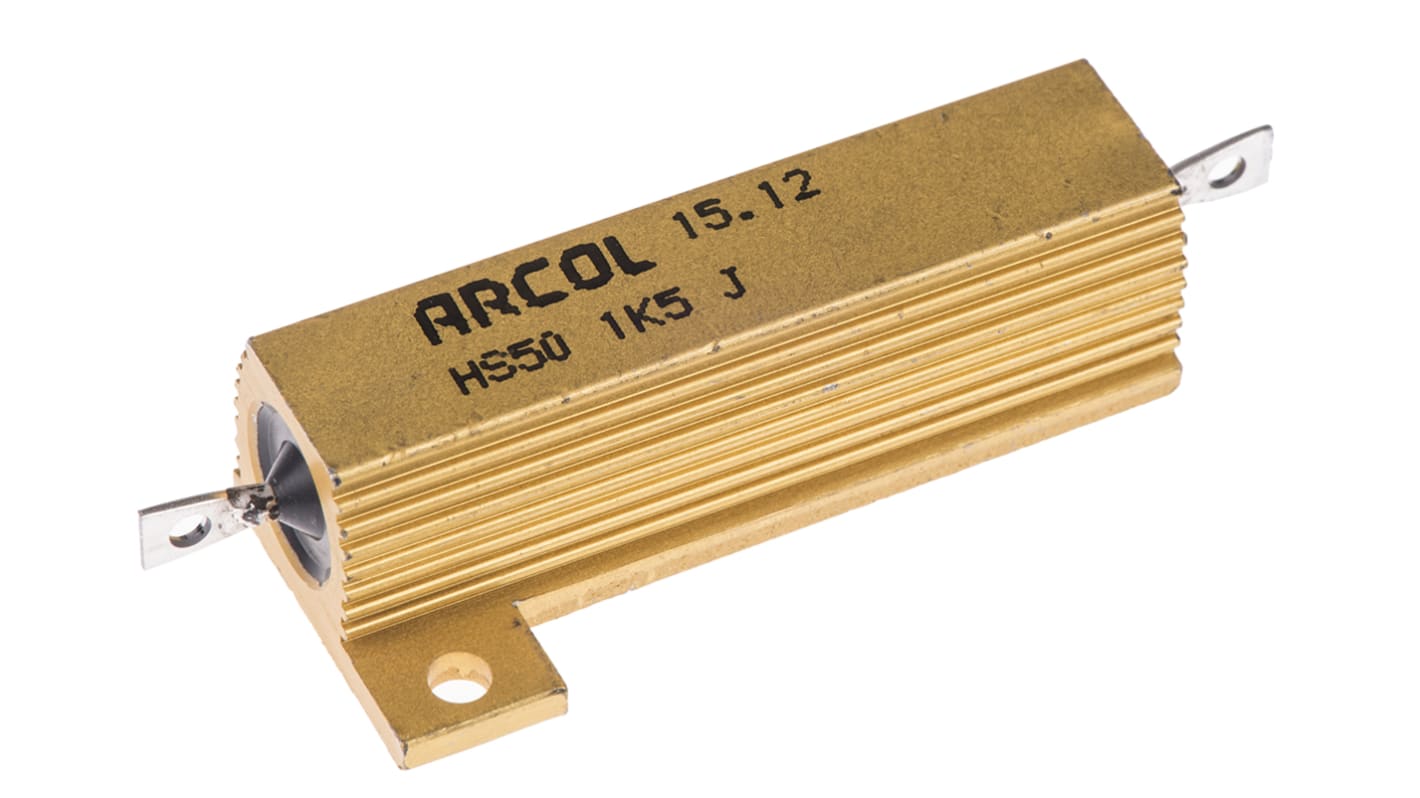 Arcol 铝壳绕线电阻, 1.5kΩ, 50W, ±5%容差, 轴向接端, HS50系列