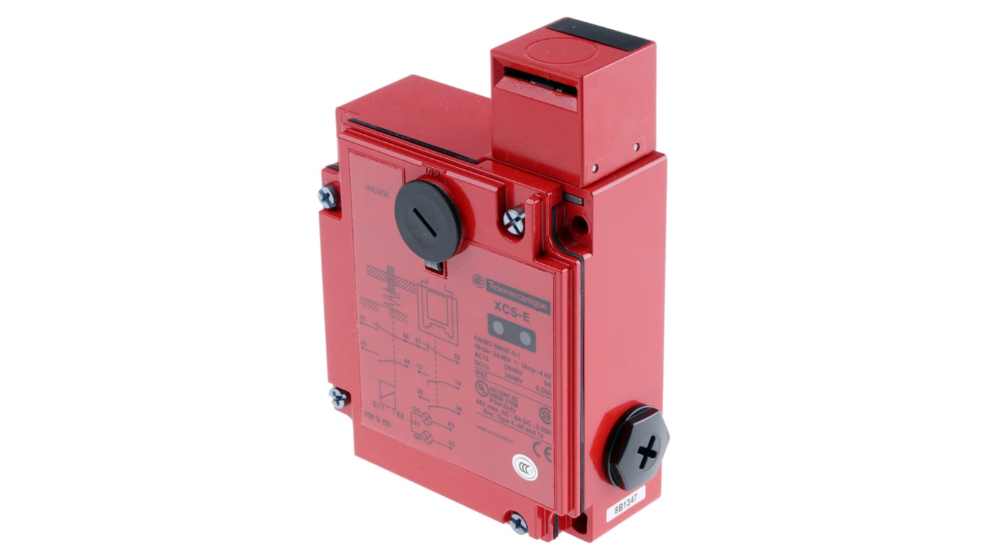 Telemecanique Sensors XCS-E Series Solenoid Interlock Switch, Power to Unlock, 24V ac/dc, 2NO/1NC, Actuator Included