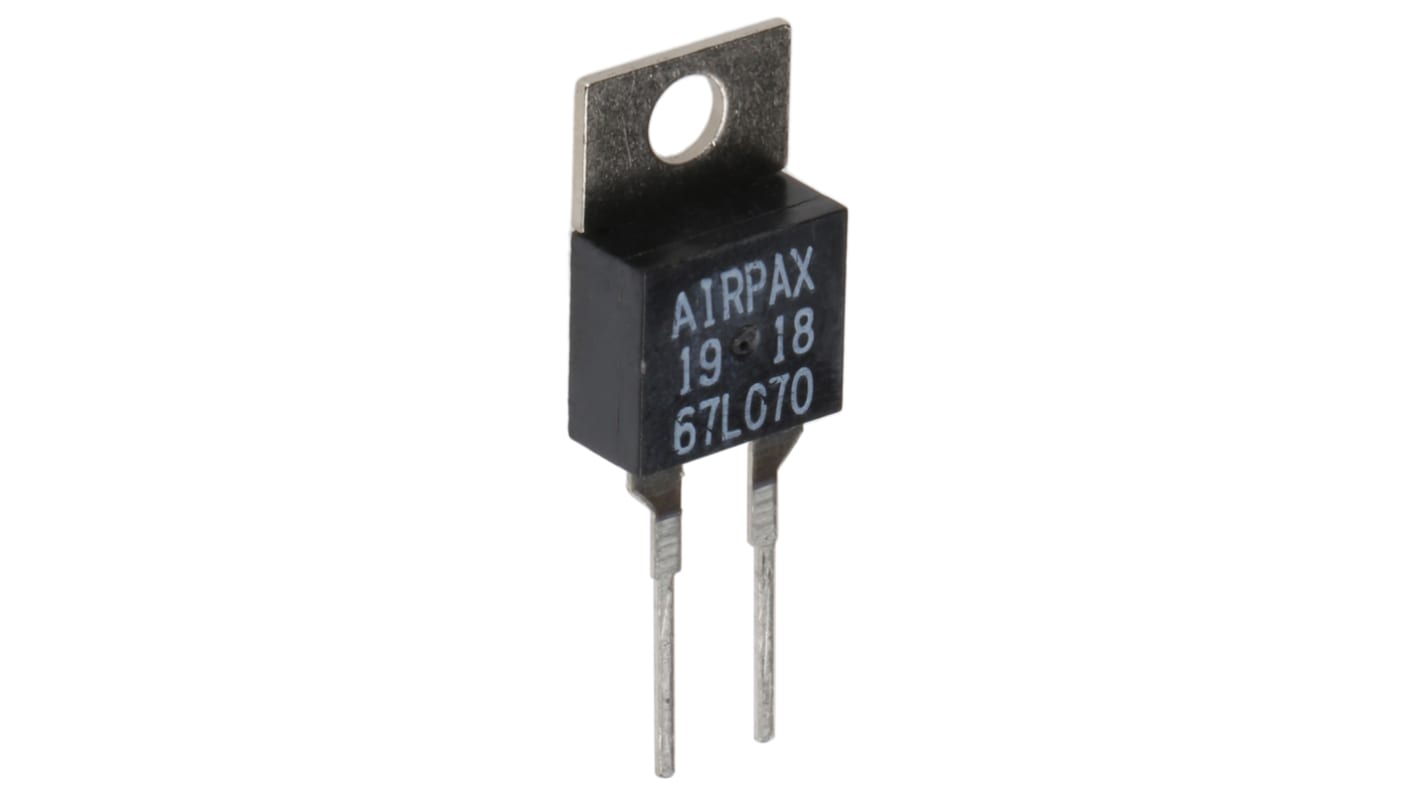 Termostato bimetálico Sensata Airpax, NC, temp. apertura +70°C, 48V dc, 0,5A, Contacto para montaje en PCB