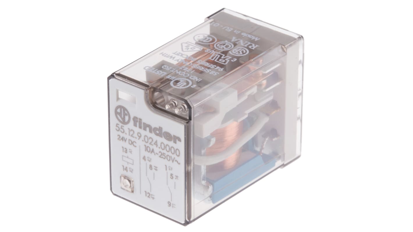 Finder PCB Mount Power Relay, 24V dc Coil, 10A Switching Current, DPDT
