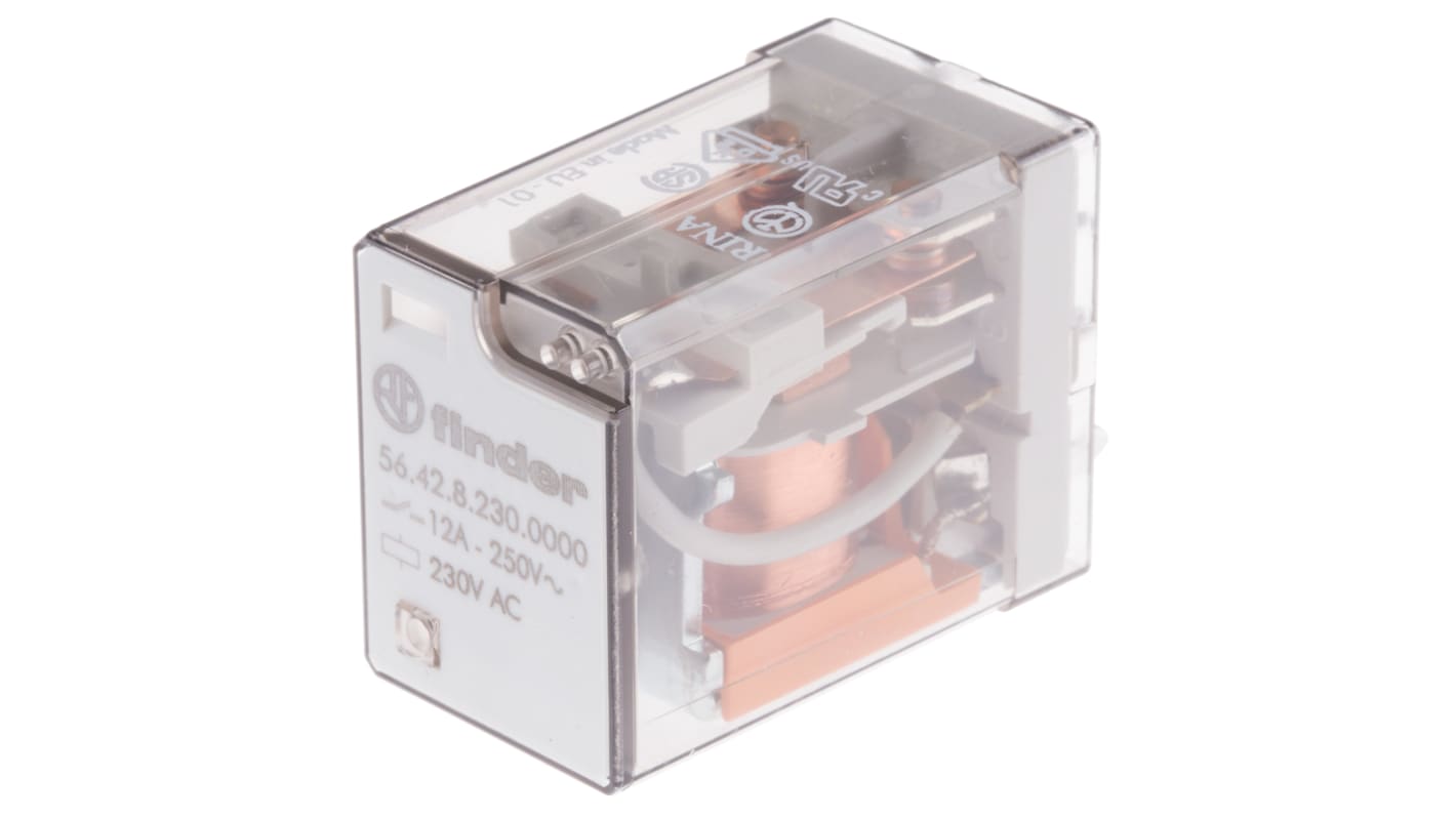 Finder PCB Mount Power Relay, 230V ac Coil, 12A Switching Current, DPDT