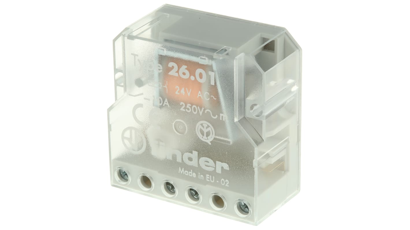 Telerruptor modular sin enclavamiento Finder 26 Series de 1 polo, SPST, bobina 24V ac, 10A, Montaje en Panel