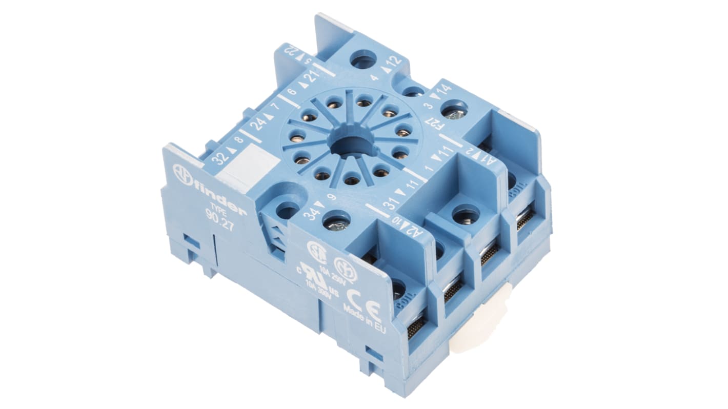 Finder 90 250V ac DIN Rail Relay Socket, for use with 60.13