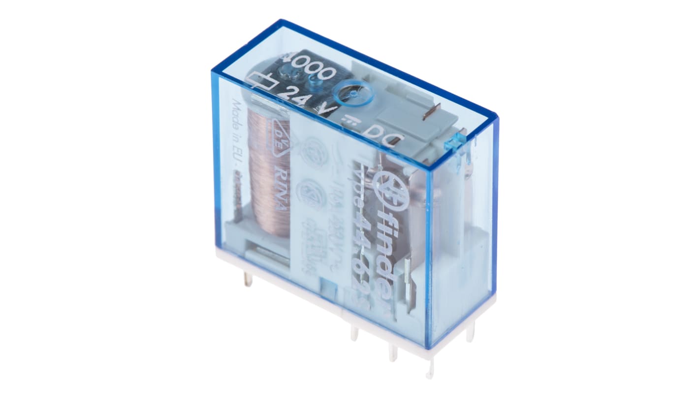 Finder PCB Mount Non-Latching Relay, 24V dc Coil, 10A Switching Current, DPDT