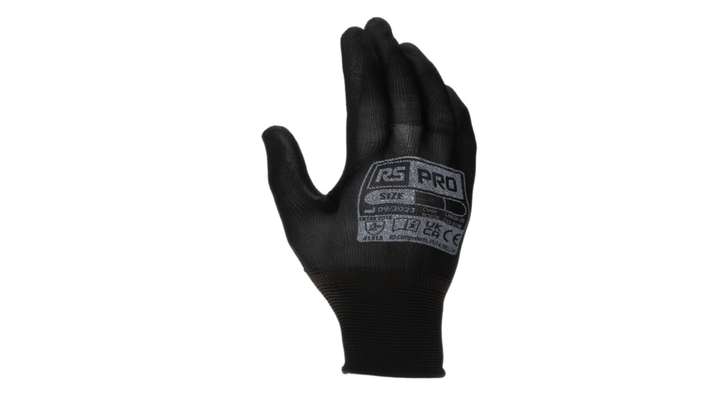 RS PRO Black Nylon General Purpose Work Gloves, Size 8, Medium, Polyurethane Coating