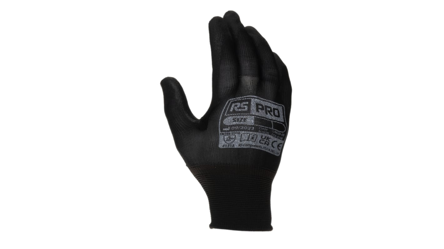 Guantes de trabajo de Nylon Negro RS PRO, talla 10, XL, con recubrimiento de Poliuretano, Uso general