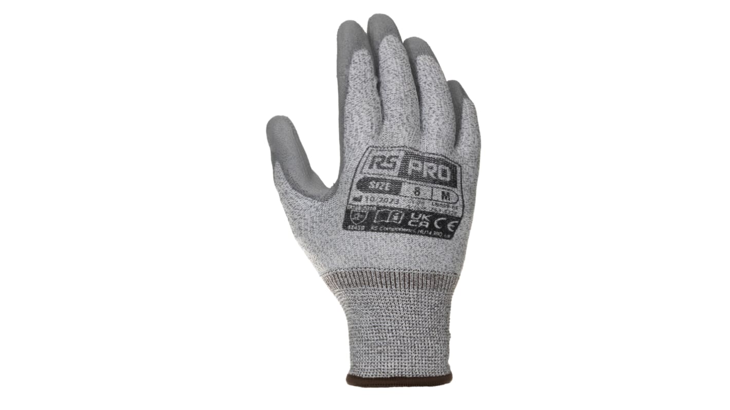 RS PRO Grey Nylon, Polyurethane Cut Resistant Work Gloves, Size 10, XL, Polyurethane Coating