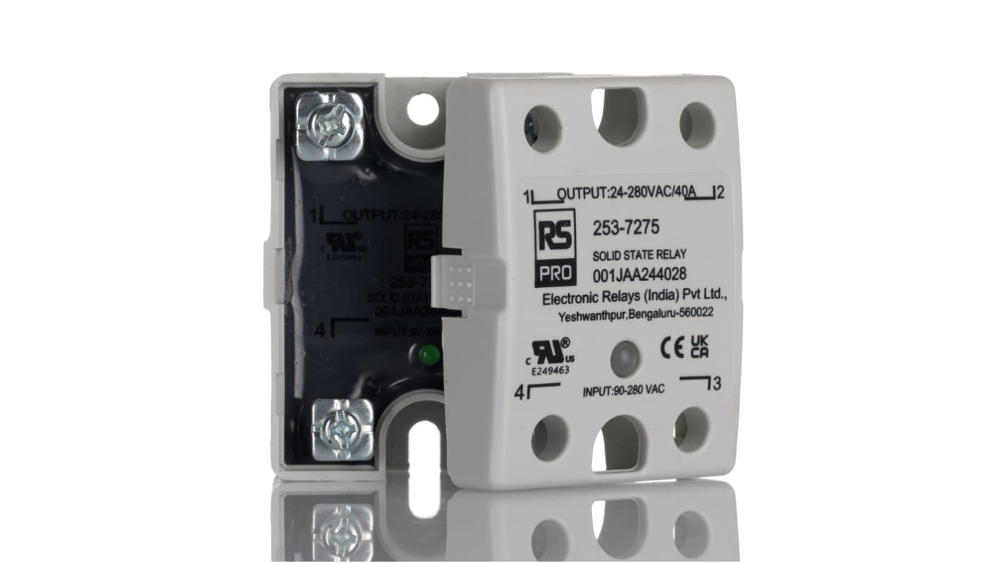 RS PRO 固态继电器, 过零型开关, 最大负载40 A, 280 V 有效值, 面板, 表面安装, SPST