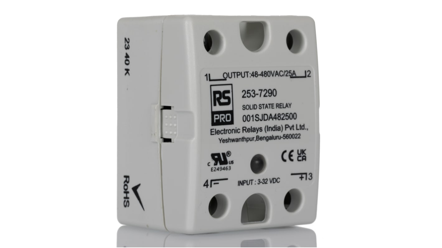 RS PRO Solid State Relay, 25 Amps Load, Panel Mount, Surface Mount, 480 V rms Load, 32 V dc Control