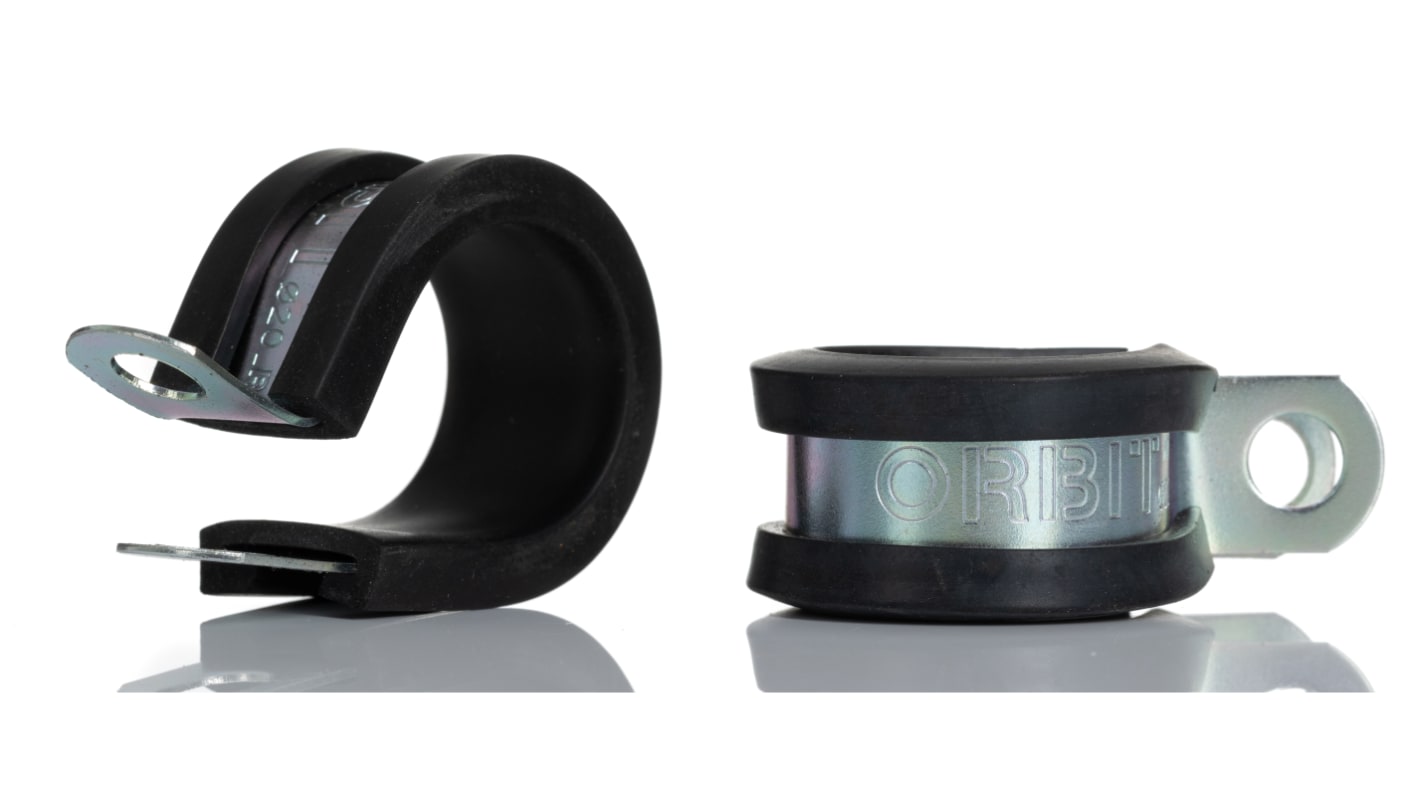 RS PRO 20mm Black, Mild Steel P Clip