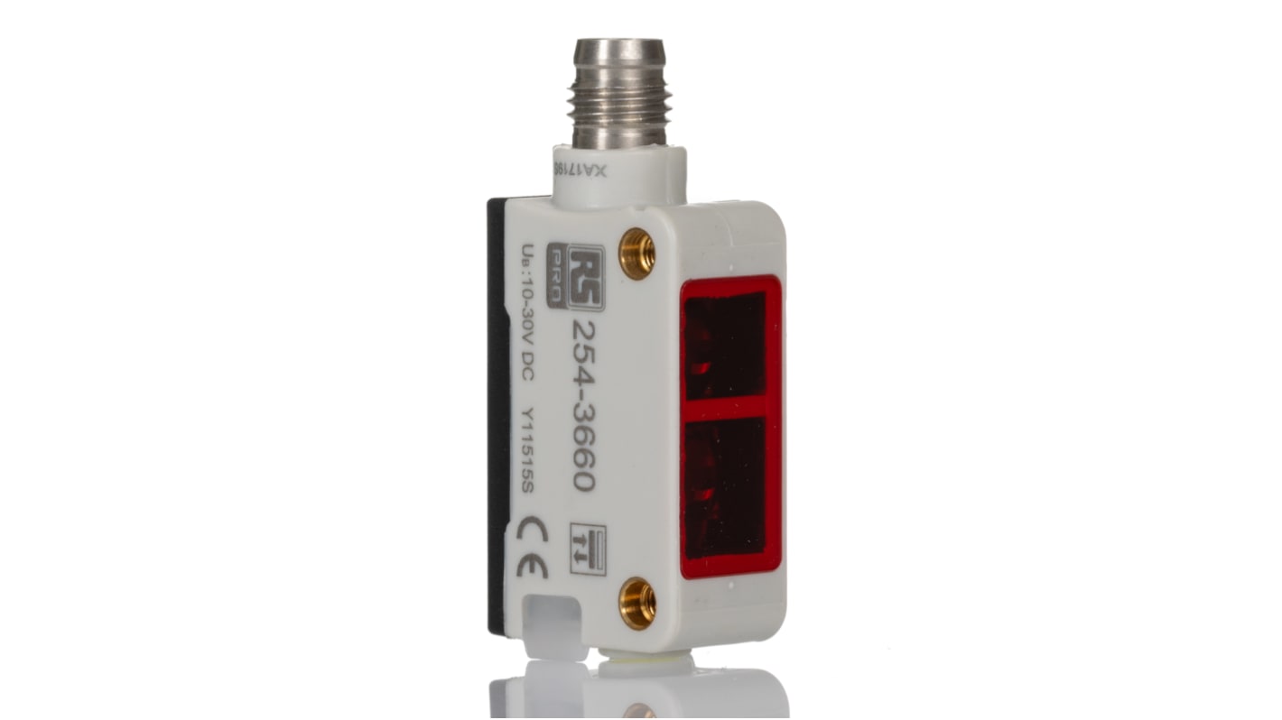 Fotocélula rectangular RS PRO, Sistema Supresión de Fondo, alcance 0,25 m, salida PNP NONC, Conector M8, IP67