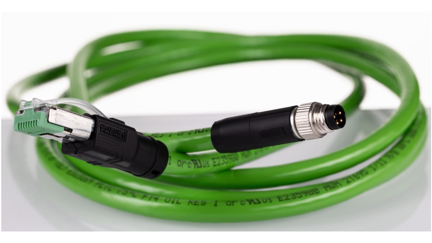 Phoenix ContactNBC-M, 2m Cat5, Green M8 to Male RJ45 Male Shielded, Terminated PVC Sheath