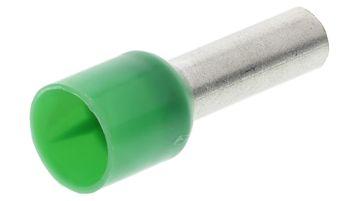 Schneider Electric, DZ5CE Insulated Crimp Bootlace Ferrule, 11.5mm Pin Length, 3.9mm Pin Diameter, 6mm² Wire Size, Green