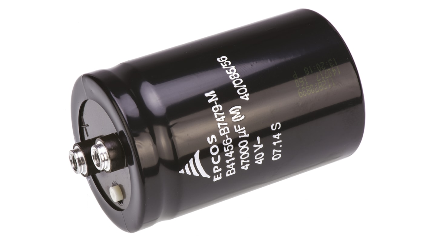 Condensador electrolítico EPCOS serie B41456, 47000μF, ±20%, 40V dc, mont. roscado, 51.6 (Dia.) x 80.7mm