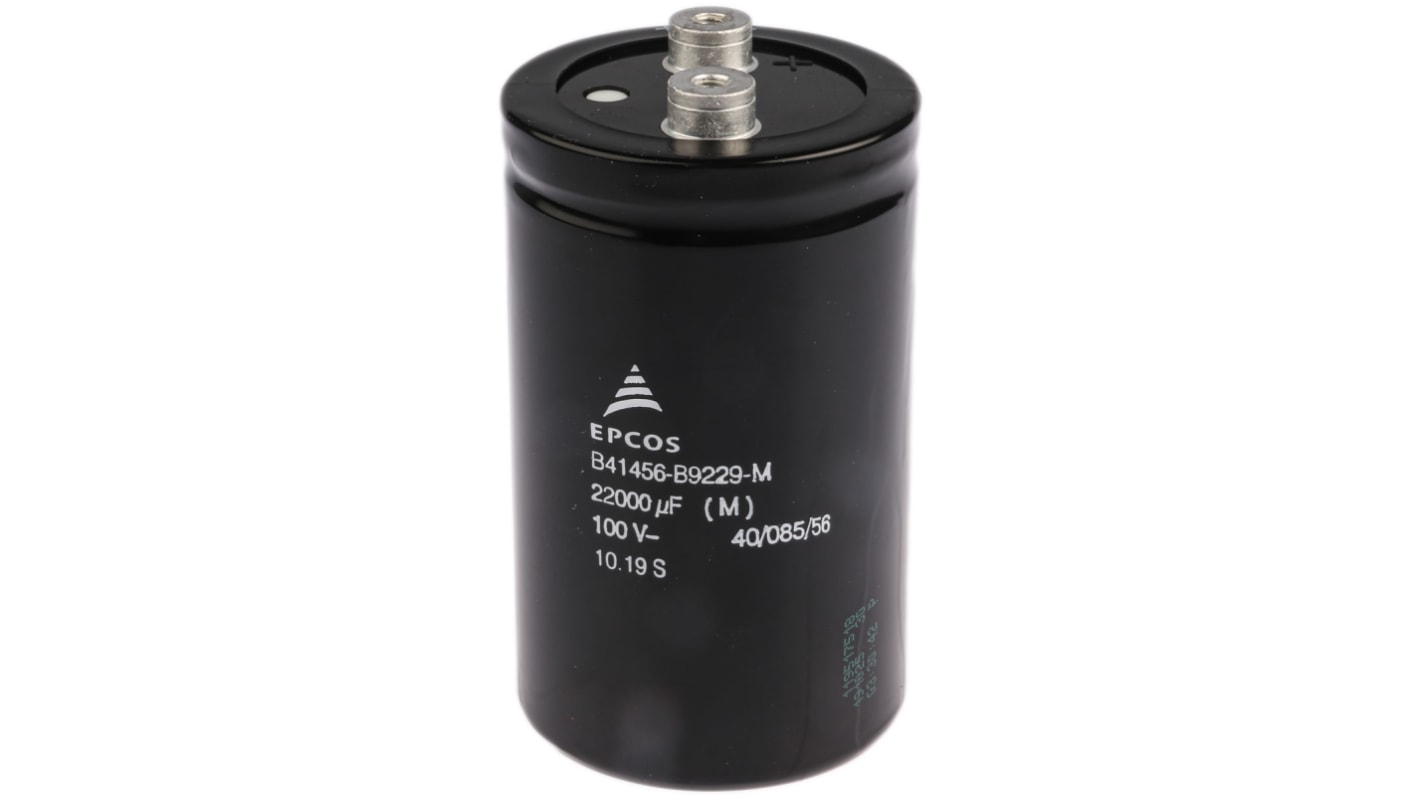 EPCOS 螺钉铝电解电容, 22000μF, 100V 直流, 64.3 (Dia.) x 105.7mm, 最高+85°C, B41456系列