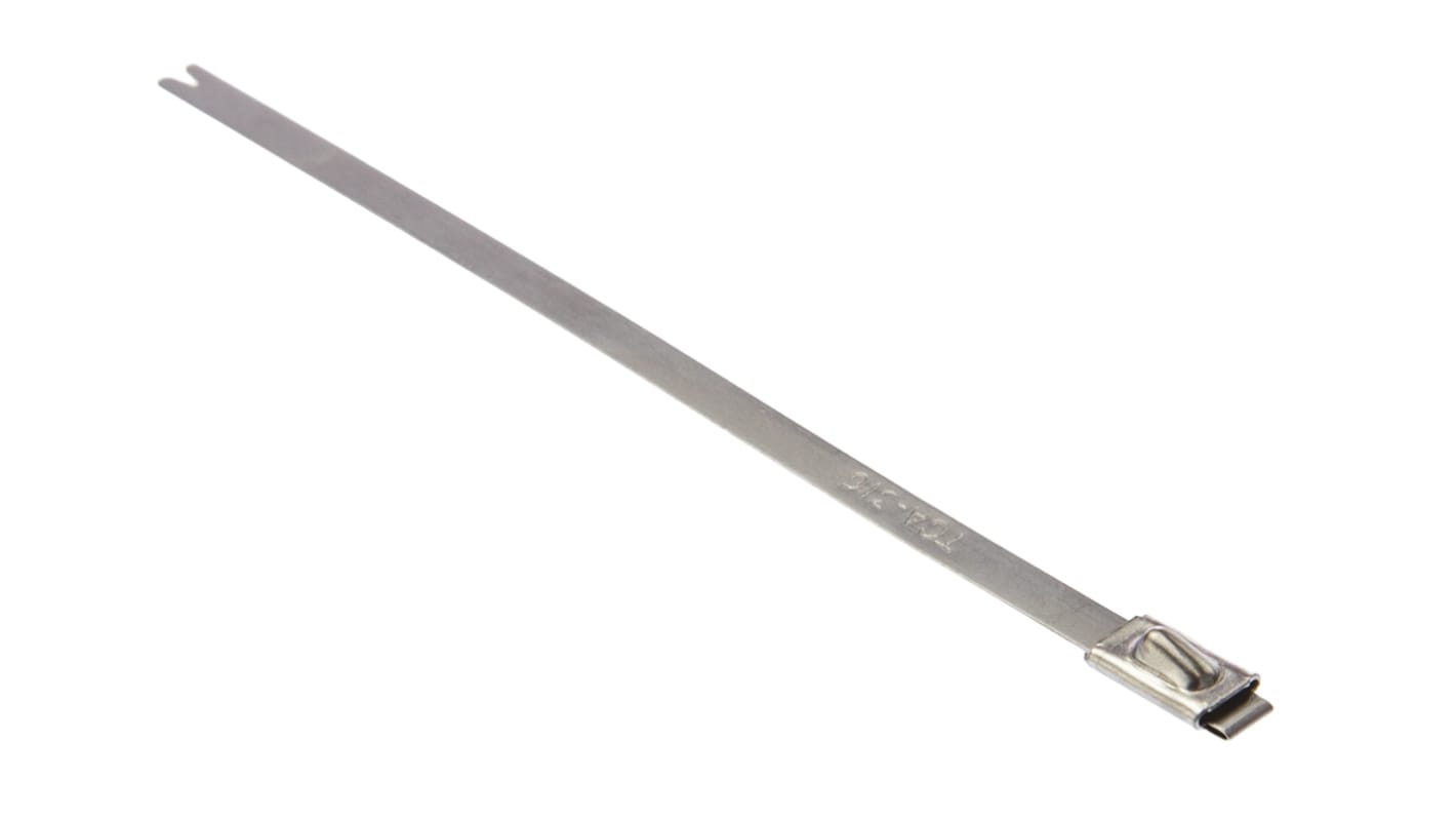 HellermannTyton Cable Tie, Roller Ball, 127mm x 4.6 mm, Metallic 316 Stainless Steel, Pk-100