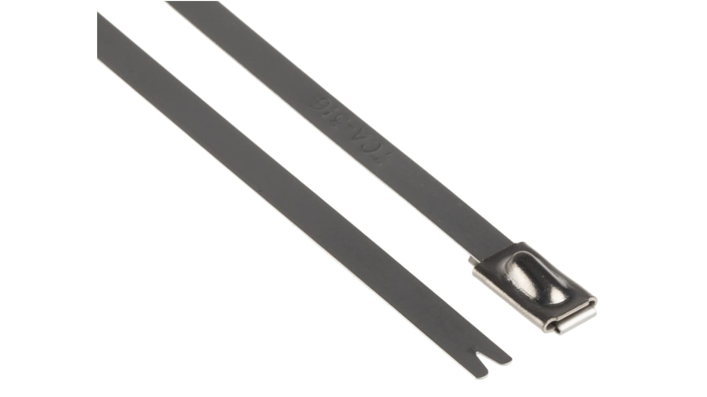 HellermannTyton Cable Tie, Roller Ball, 362mm x 4.6 mm, Metallic 316 Stainless Steel, Pk-100
