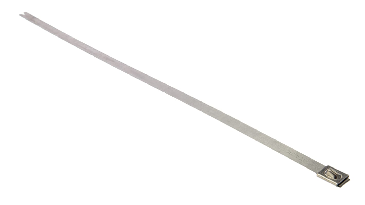 HellermannTyton Cable Tie, Roller Ball, 362mm x 7.9 mm, Metallic 316 Stainless Steel, Pk-50