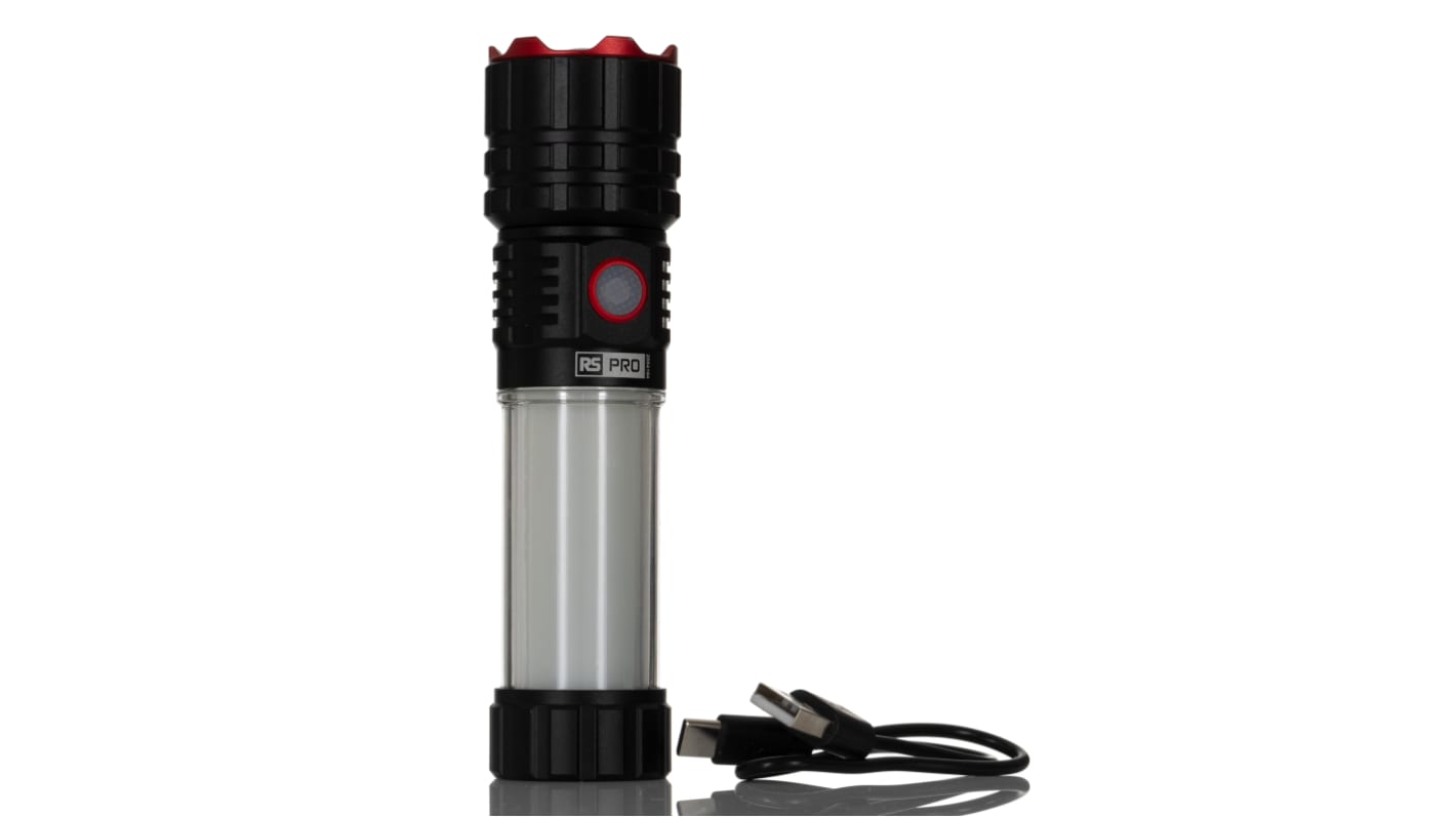 RS PRO RSPRO-F58R Akku Taschenlampe LED Schwarz im Alu-Gehäuse 15 W, 800 lm / 220 m, 147 mm
