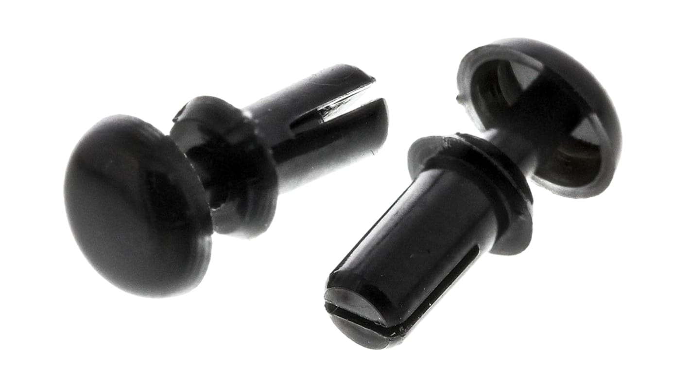 Essentra Spreiz Niet, Ø 2.6mm x 6.1mm, Schwarz, Nylon, 2.8mm, min. 2.7mm, max. 3.6mm