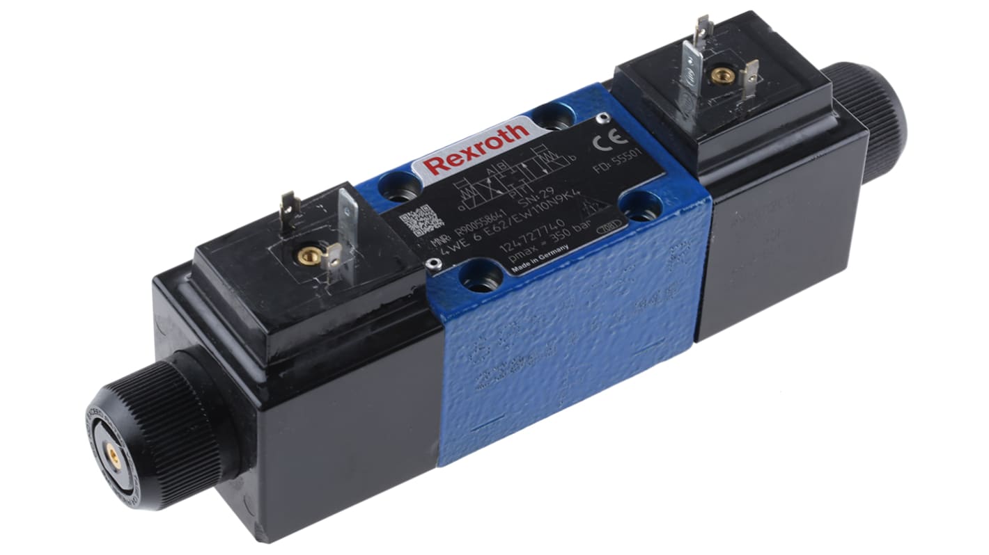 Bosch Rexroth 定向短管阀, 110V 交流电源, 2位置, 4通道, E型阀芯, 双电磁, 最大60L/min, 最大350bar, CETOP 3安装, 6X系列