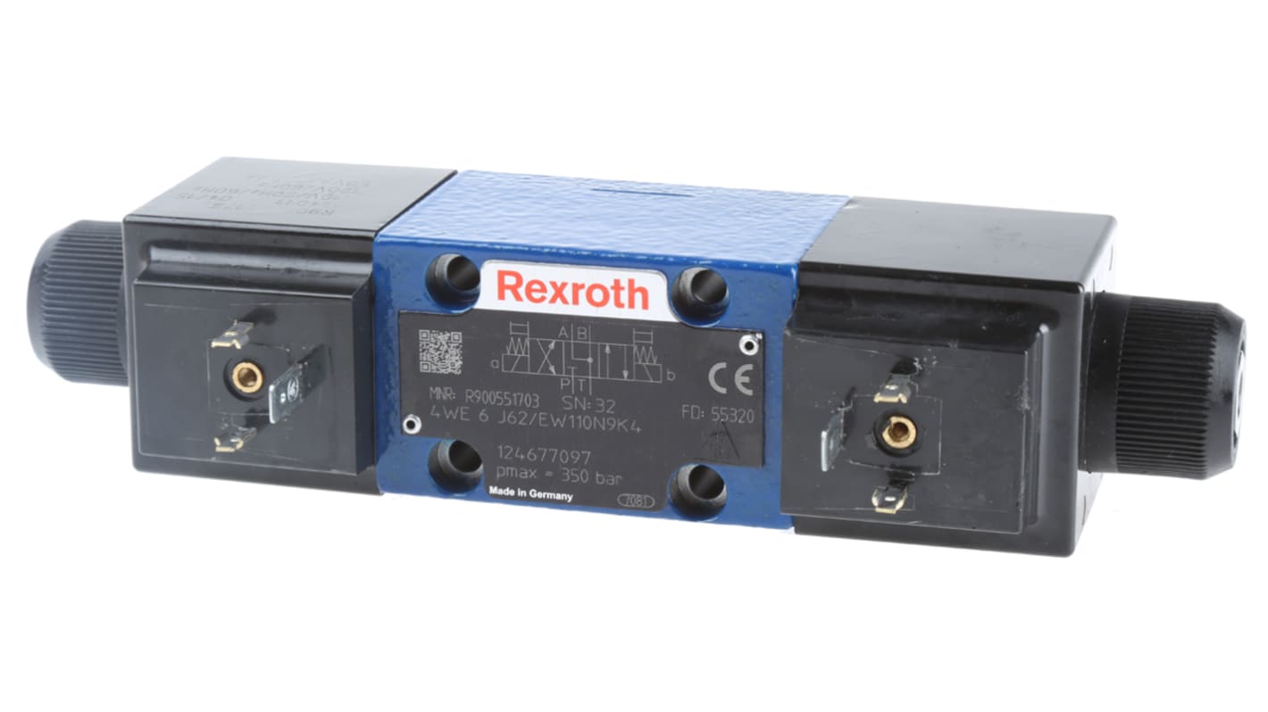 Bosch Rexroth 定向短管阀, 110V 交流电源, 2位置, 4通道, J型阀芯, 双电磁, 最大60L/min, 最大350bar, CETOP 3安装, 6X系列