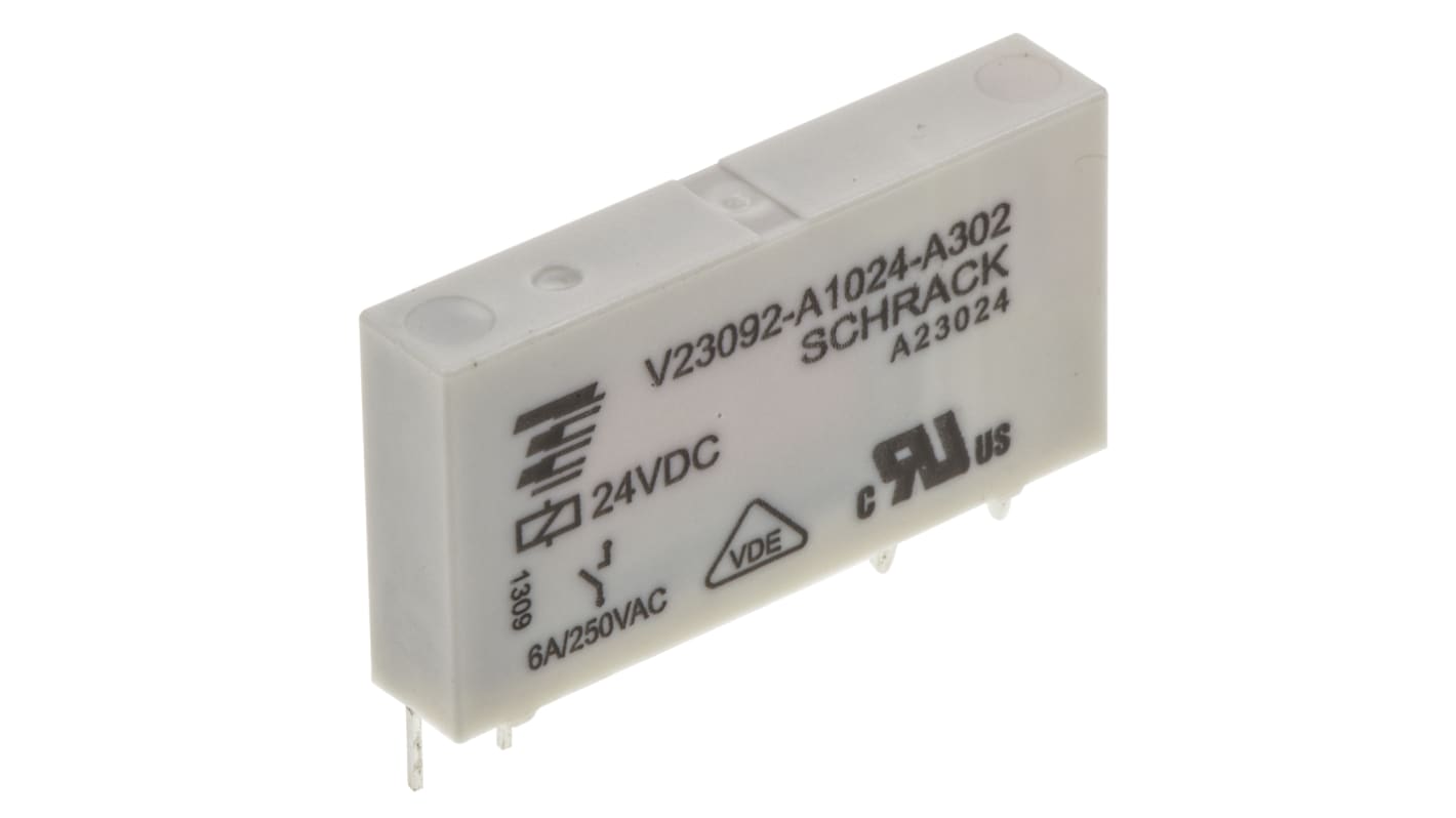 TE Connectivity PCB Mount Power Relay, 24V dc Coil, 6A Switching Current, SPST