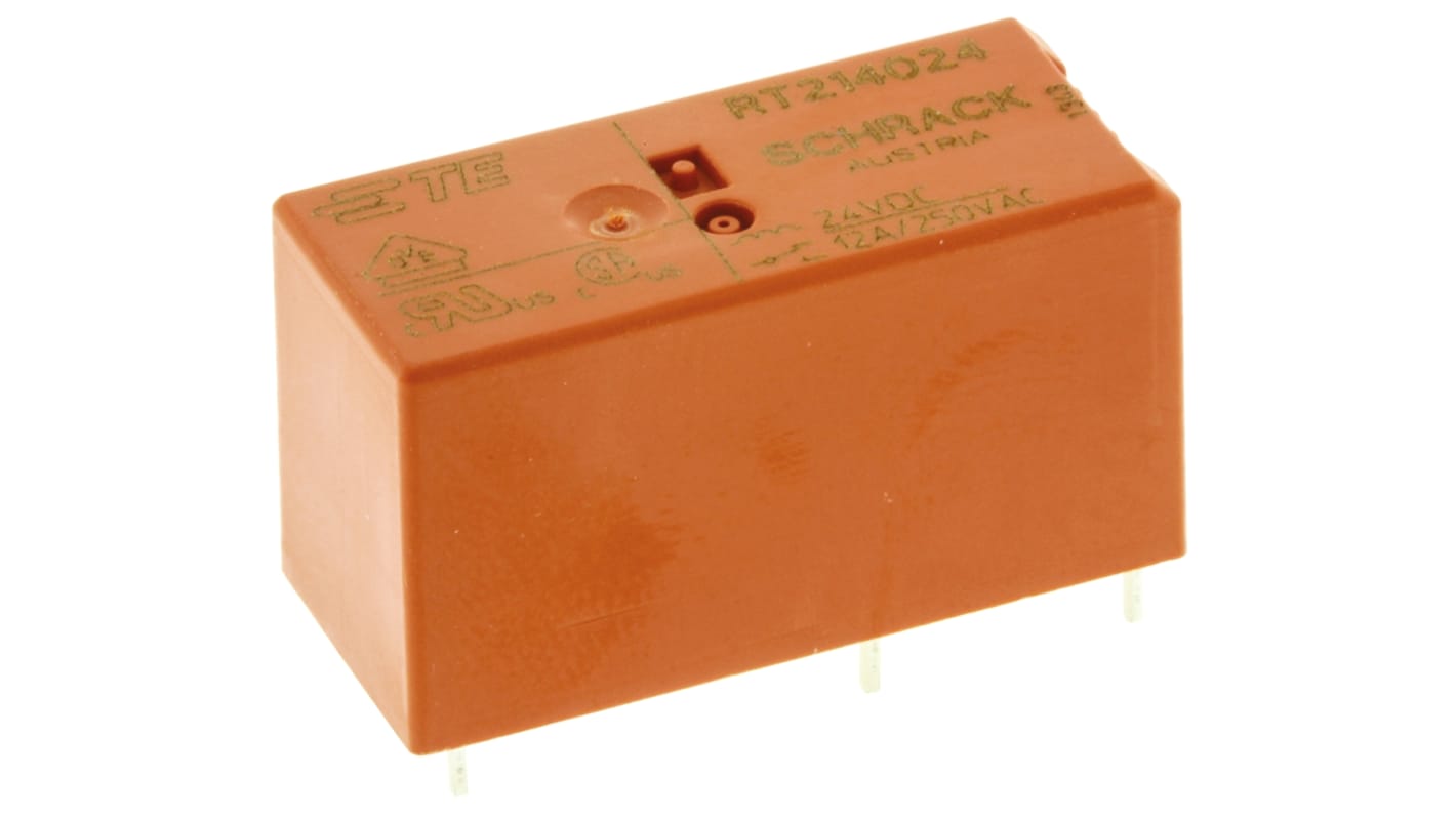 TE Connectivity PCB Mount Power Relay, 24V dc Coil, 12A Switching Current, SPDT